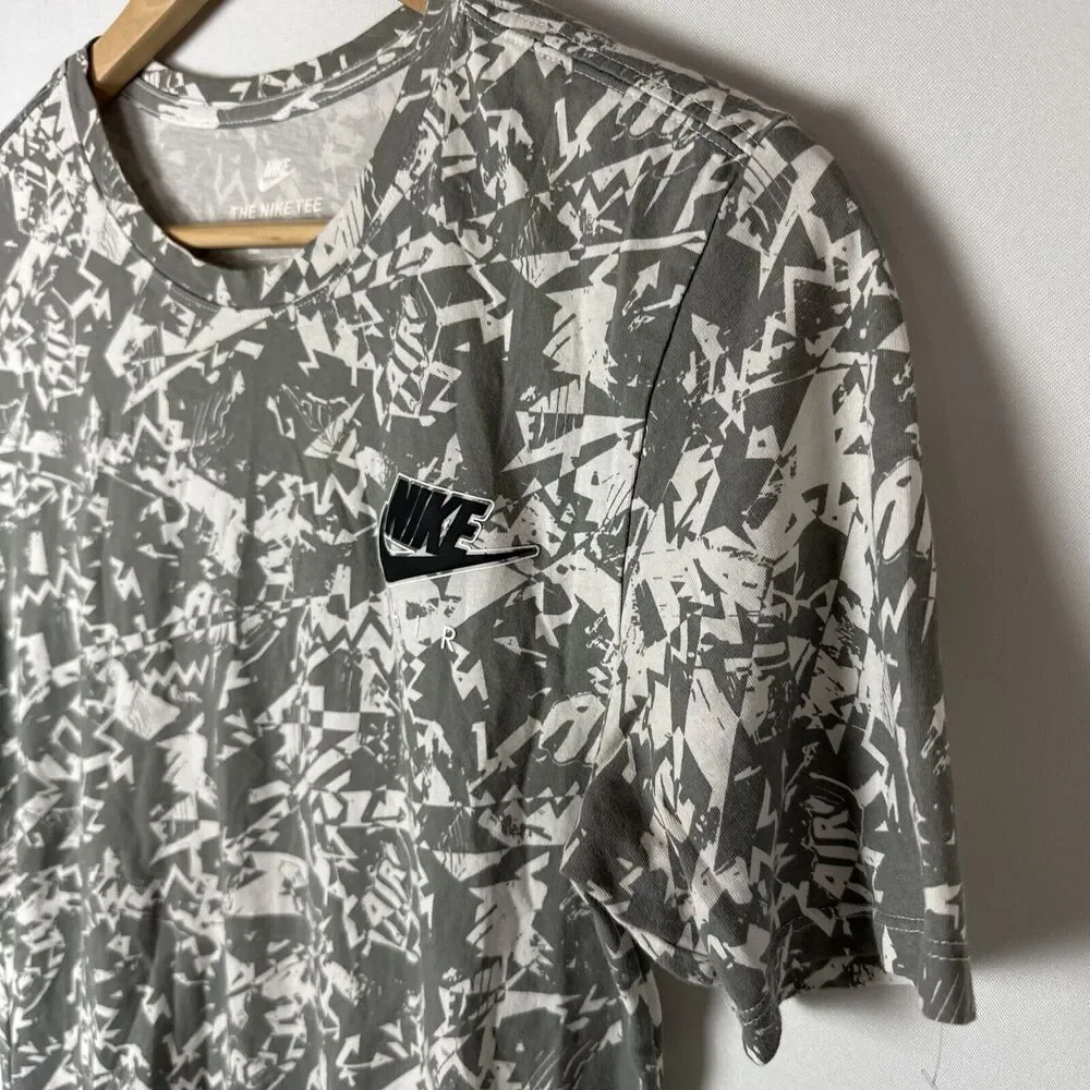 Nike Sportswear Air Logo AOP Print NSW Dri-Fit Shirt 906966-101 Gray White Small